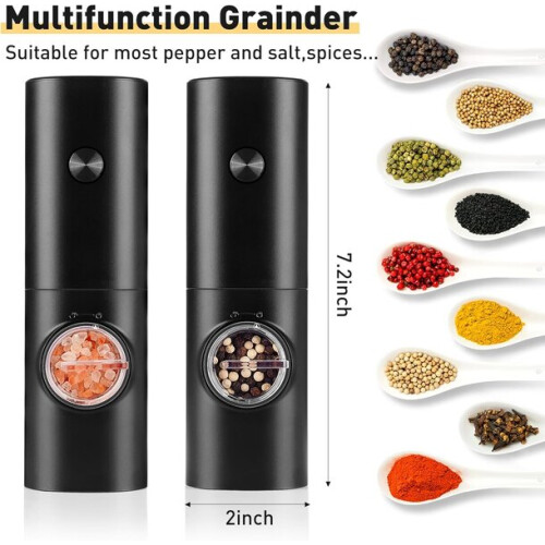 Conjunto de moedores elétricos de sal e pimenta, pretos, 2 peças. 1