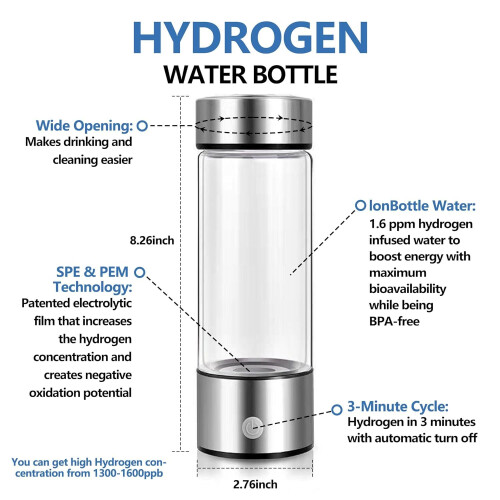 Bouteille génératrice d'eau hydrogène, portable avec technologie SPE PEM 2