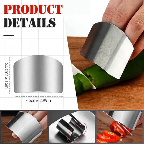 Protector dedos acero inoxidable para cortar comida, ajustable seguridad 2