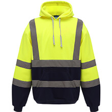 (L, Hi Visibility Yellow/Admiral Navy) Yoko Mens Hi Vis Reflective Hoodie
