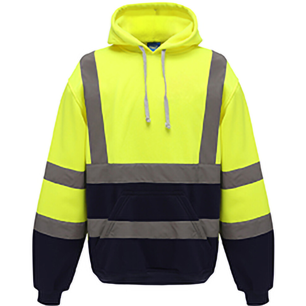 (S, Hi Visibility Yellow/Admiral Navy) Yoko Mens Hi Vis Reflective Hoodie 5057819310030
