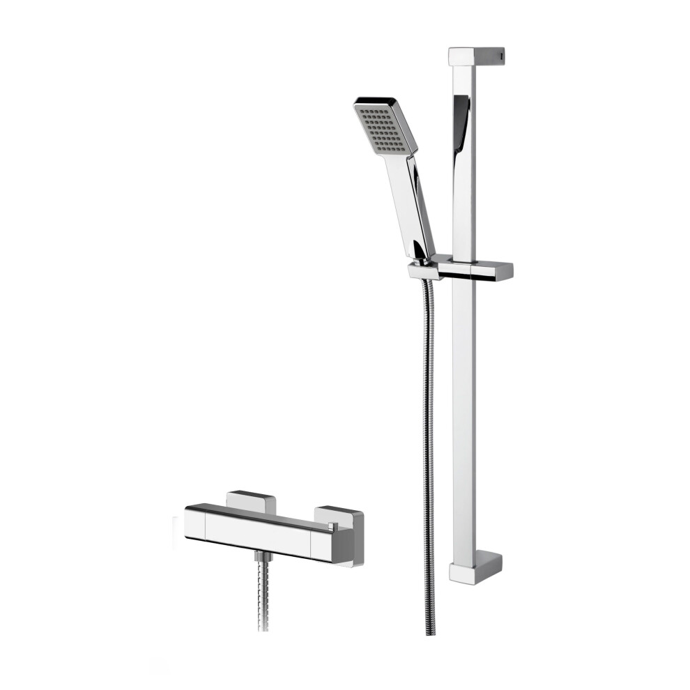 Balterley Empire Square Thermostatic Bar Valve And Rectangular Slide Rail Kit Shower Bundle - Chrome