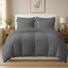 (Single (135cm x 200cm), Charcoal) 100% Organic Egyptian Cotton Duvet Cover Set