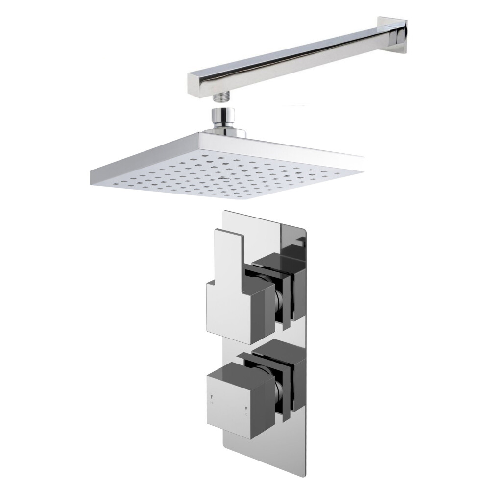 Balterley Ripple Concealed Square Twin Valve, Arm & Head Shower Bundle Set - Chrome