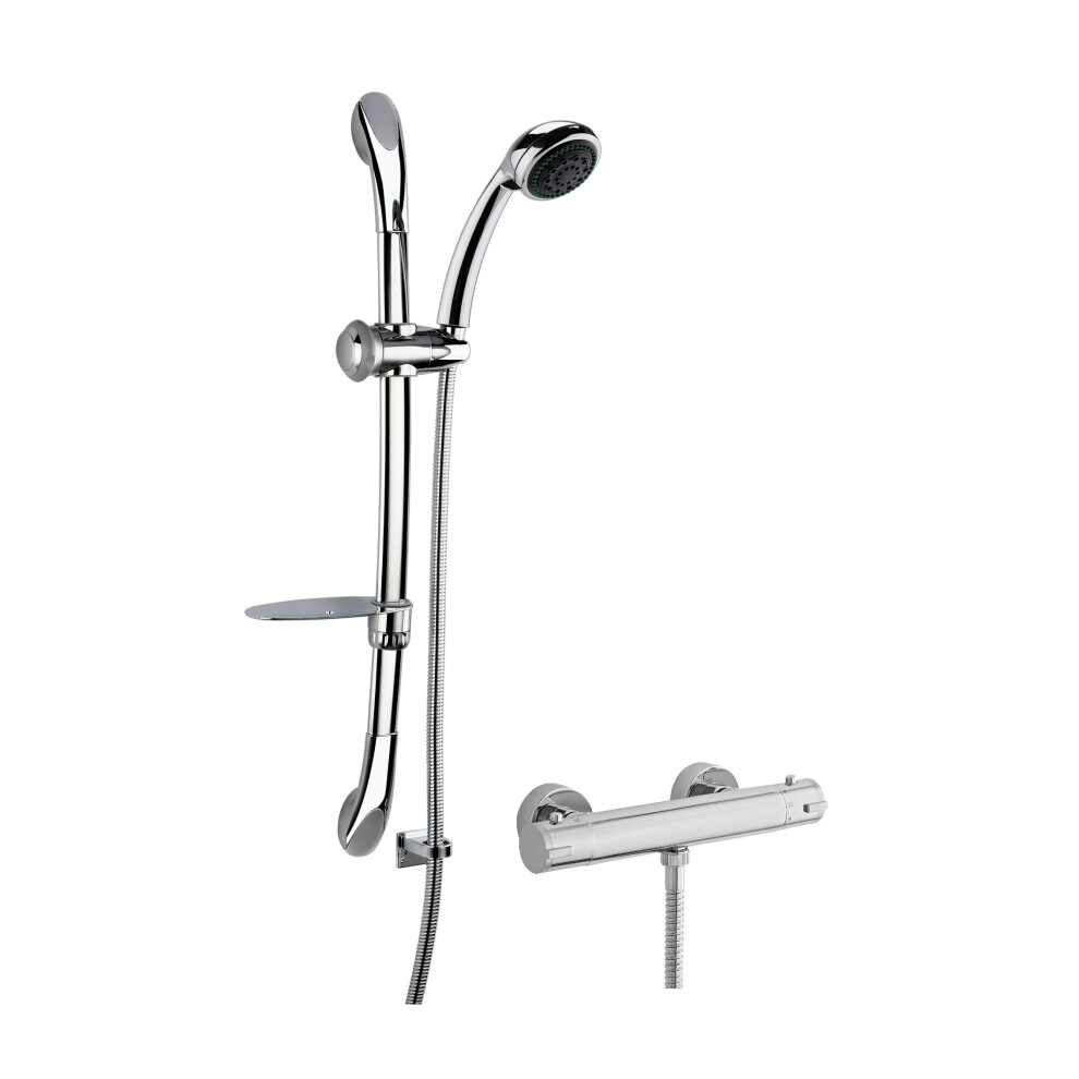 Balterley Round Thermostatic Minimalist Bar Valve With Luxury Slide Rail Kit Shower Bundle - Chrome