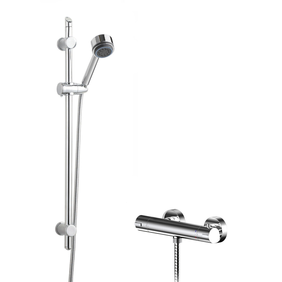Balterley Current Round Thermostatic Bar Valve And Multi Function Handset Slider Rail Kit Shower Bundle - Chrome