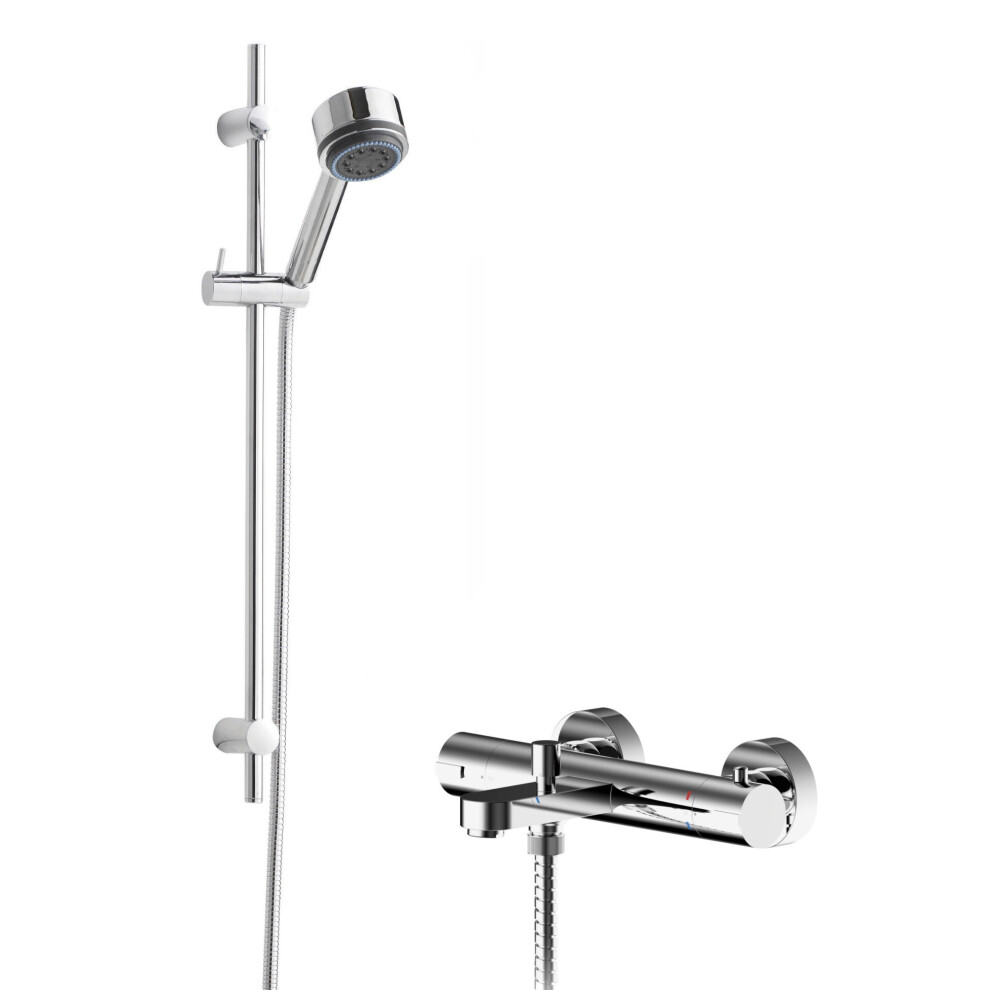 Balterley Pride Wall Mount Thermostatic Bath Shower Mixer Tap With Linear Slide Rail Kit - Chrome
