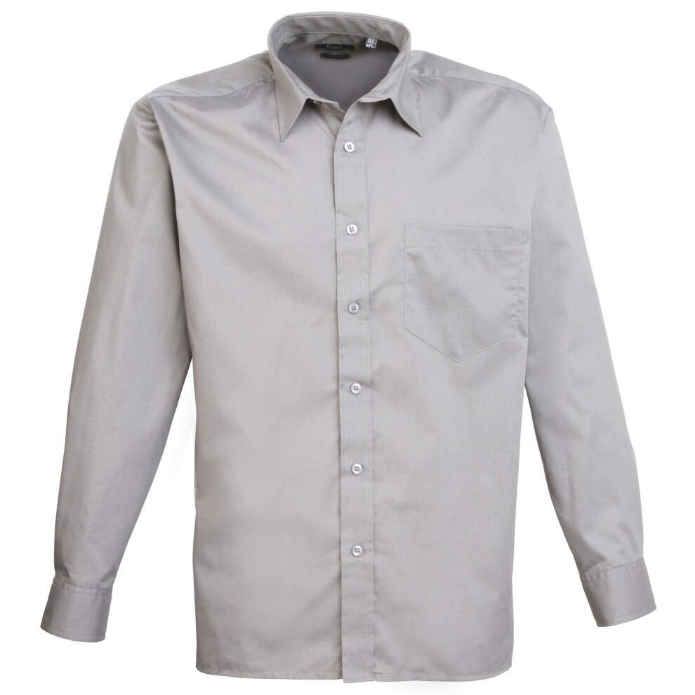 Premier (16.5, ) Mens Poplin Long-Sleeved Formal Shirt Silver