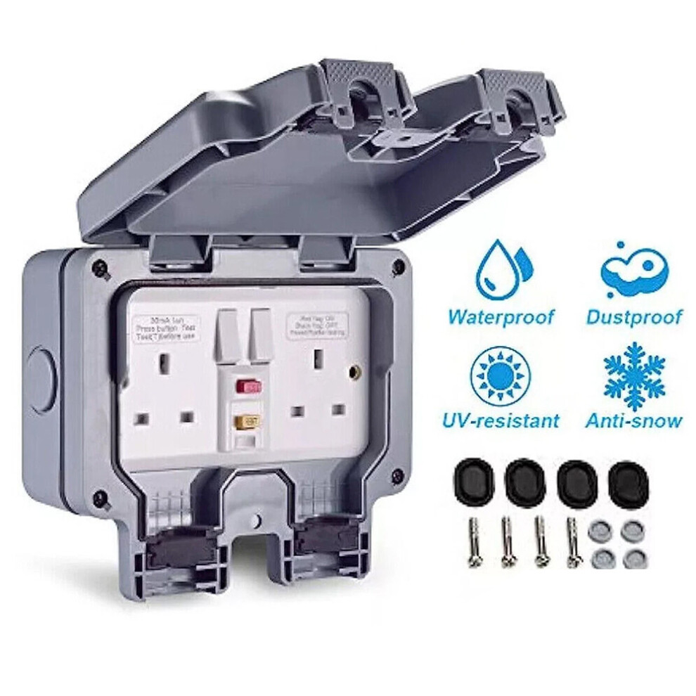 Outdoor Socket Weatherproof Storm Rcd Socket Double Switched 13 A 2 Gang Ip66 771700664693