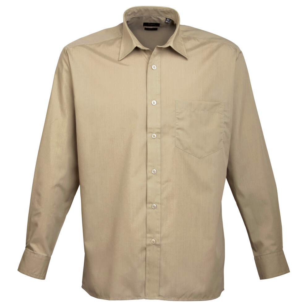 Premier (14.5, Khaki) Mens Poplin Long-Sleeved Formal Shirt Multicoloured