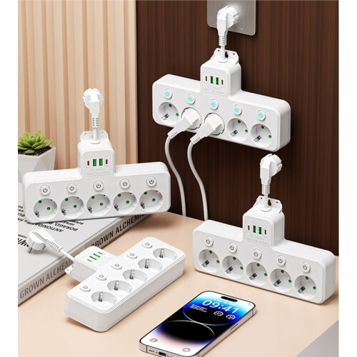 EU Plug AC Outlet Multitap Power Strip Electrical Socket USB Home Surge Protector Network Filter A:Black 1
