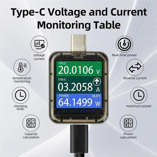 Type-C Power Meter Voltmeter Current Charging Power Detector DC4.5-48V 6A Battery Tester Fast Charge Detection Trigger