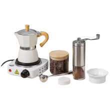 Aluminum Moka Pot Set with Electric Stove Hand Grinder Moka Dispenser Classic Stovetop Espresso Coffee Maker 150ml (EU)