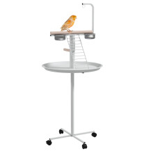 Freistehendes Vogelfutterhaus mit 4 Rädern, Sitzstange, 2 herausnehmbaren Näpfen, runder Edelstahlschale, Ø 60 x 138 cm (H), weiß