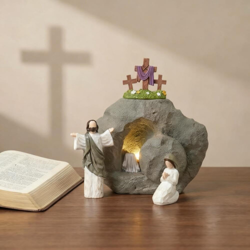 Set croce pasqua e resurrezione, tomba vuota illuminata, Gesù 1