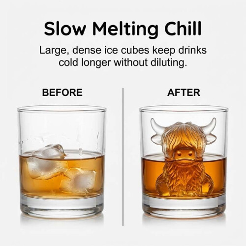 Molde Gelo Vaca Highlander Mini, 3D Silicone, Whiskey e Café 2