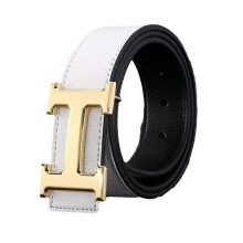 Elegant H Gold Buckle Formal Belt for Men and Women - White Flat Design