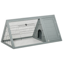 Jaula triangular de exterior con suelo y doble puerta para conejos, gallinas y tortugas.