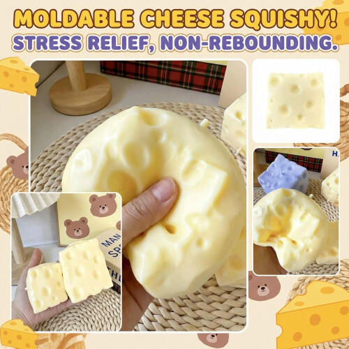 Γιγάντιο κίτρινο τυρί Squishy μπλοκ 5.8cm - αναπήδηση μαλακό στρες αισθητηριακό 1