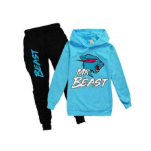 (Dark Blue, 13-14 Years) (11-12 Years, Light Blue) Mr Beast Lightning Cat Kids Boys Girls Tracksuit Pullover Hoodie Jogging Pants Outfit 2pcs/set