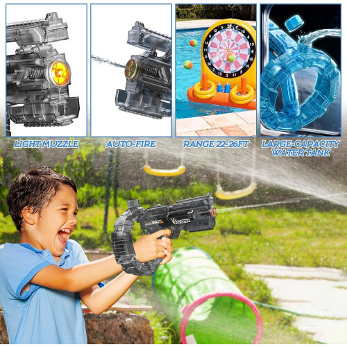 Pistolet eau électrique 2026, automatique LED flash 2