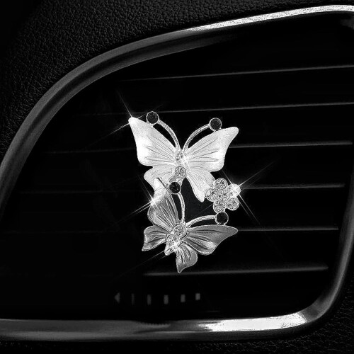 3 Dual Butterfly Car Air Vent Clips, Bling, Auto 2
