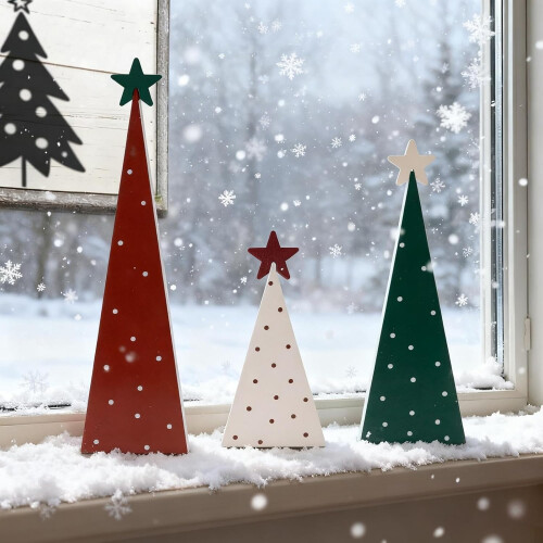 3 árboles Navidad madera rústica, centro mesa. 2