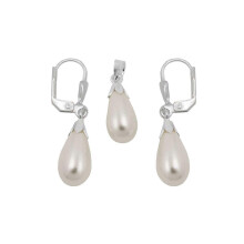Set hangers/oorstekers met witte kraal, zilver 925 - Gl93534
