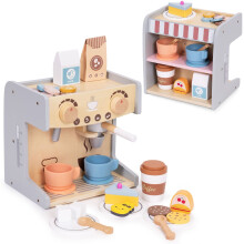 Spielzeug-Kaffeemaschine aus Holz für Kinder - 26 Zubehörteile