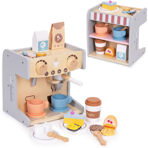 Macchina per il caffè giocattolo in legno per bambini - 26 accessori