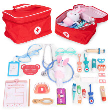 Arztspielset aus Holz für Kinder, 28-teilig mit Tasche