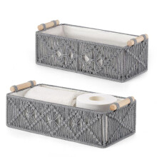 Macrame Storage Baskets Boho Decor Box Handmade Woven Countertop Toilet Tank Shelf Cabinet Organizer, Set of 2,B