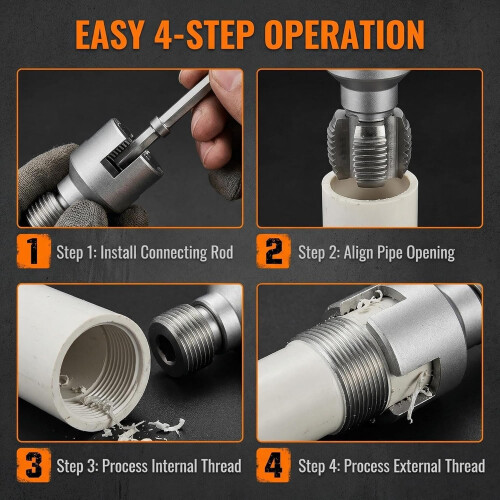4-in-1 Power Water Pipe Threader Tool, Drill-Driven for 1/2",3/4",1" Pipes 1