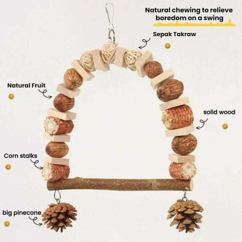 Giocattoli masticare pappagallo naturali, pigna e vimini 1