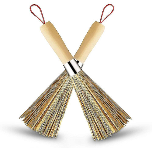 Pack Bamboo Wok Brush Kitchen Cleaning Brush for Pan Handle Pot Cleaning