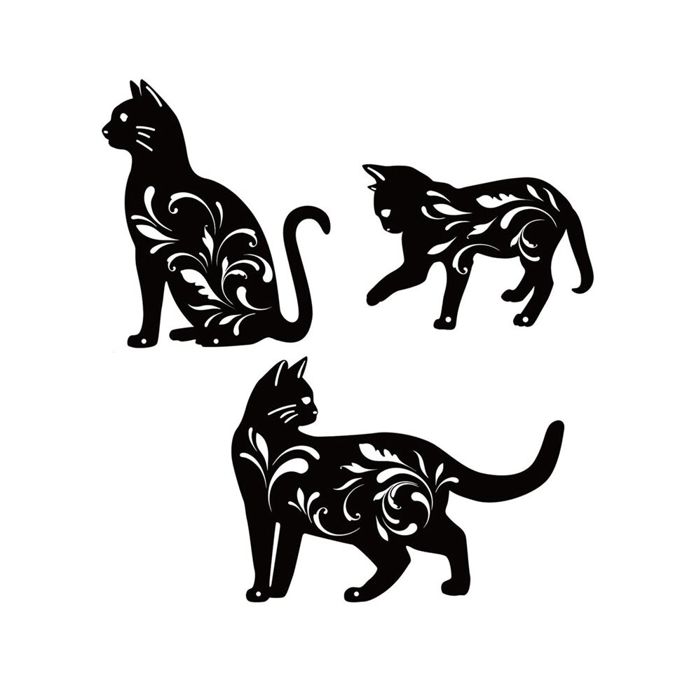 Brecantia 3 Pack Metal Cat Garden Statues Cat Silhouette Cats Decorative Stakes Garden Outdoor Statues Animal Stakes