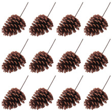12Pcs Natural Pine Cone Picks Christmas Pinecone Sprays Medium Pinecones Picks with Wired Stems 8.3 Inch Tall for Xmas,A
