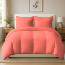 (Super King (220cm x 260cm), Coral) 100% Organic Egyptian Cotton Duvet Cover Set