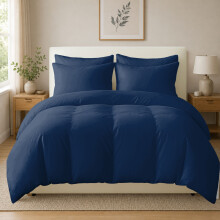 (Super King (220cm x 260cm), Navy) 100% Organic Egyptian Cotton Duvet Cover Set