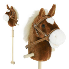 Paard met stok en realistische geluiden voor kinderen vanaf 24 maanden, gemaakt van polyester en hout, bruin.