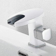 Magnetic Drive Waterfall Spout Sink Tap with Color & Temperature Change for Bathroom, 4 Colors Hydropower Basin Faucet in White