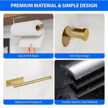 Paper Towel Holder Under Cabinet, Self-Adhesive,No Drilling, Stainless Steel, Wall-Mounted for Kitchen, Home, RV Gold