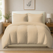 (Super King (220cm x 260cm), Beige) 100% Organic Egyptian Cotton Duvet Cover Set