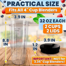 32 Oz Replacement Cups for Blender BL480/BL450/480D, BN800/751/800/801/401 Blender Cups with Twist- Design