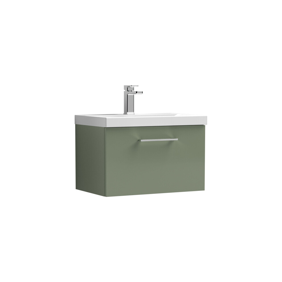 Balterley Contemporary Bathroom 1-Drawer Wall-Hung Thin-Edge Vanity Unit Basin, Satin 600Mm Green