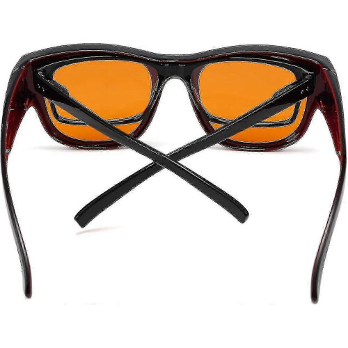 Computerbrille mit Blaulichtfilter, große Passform für Überbrillen, Schwarz, Rot, Extra Amber Gläser 2