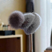(Khaki) Winter Real Fox Fur Pom Pom Knitted Beanies For Women Fashion Mink Warm Pompoms Natural Beanies Female Three Fold Thick Hats-Good