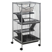 Jaula de acero para roedores, cobayas y chinchillas con 3 niveles, 4 ruedas, hamaca y bandeja extraíble.