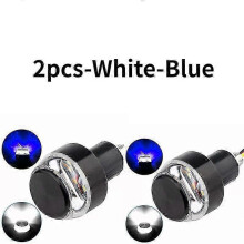 (2pcs-White-Blue) 2pcs 12V CNC Turn Signals Motorcycle LED Handle Bar End Blinker for 22mm Handlebar Signal Light Flashing for Handle Bar