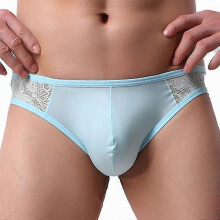 (S, Light Blue) Man Lace Thong G-strings Sissy Pouch Panties Underwear Lingerie Bikini Briefs New Arrival